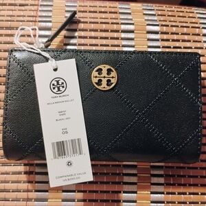 Tory Burch Women's Medium Willa Black Wallet Diamond Stitched Leather NWT